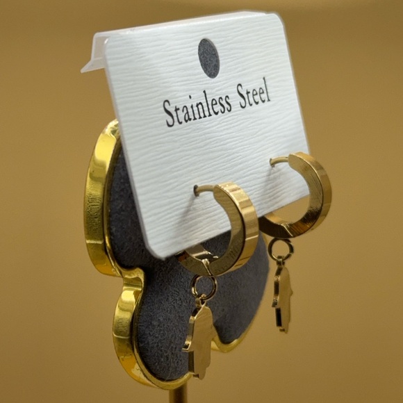 Gold Hamsa Stainless Steel Earrings - Picture 4 of 4